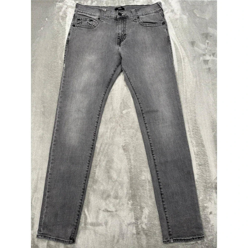 True Religion Rocco Skinny Jeans Mens 34x33 Relaxed Gray Stretch Denim Pants Y2K